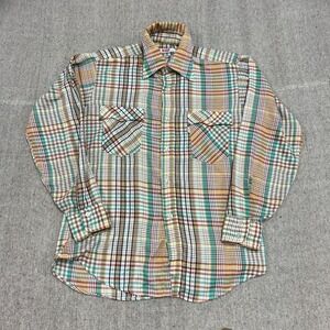 Vintage Levi's Button Up Shirt Mens Large Green 1970s Plaid